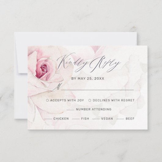 Elegante rosa Rose Blumenschrift Hochzeit RSVP Karte (Vorderseite)