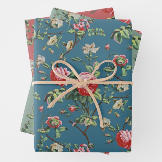 Elegante Rosa Rose Blumenstube, Aquamarin, Alte Ro Geschenkpapier Set (Beispiel)