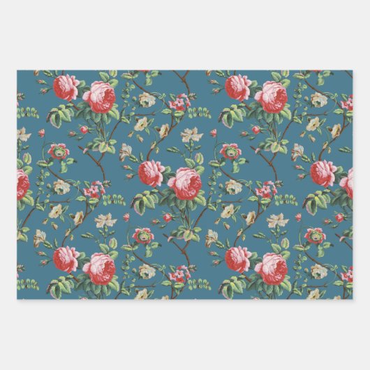 Elegante Rosa Rose Blumenstube, Aquamarin, Alte Ro Geschenkpapier Set (Vorderseite)