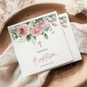 Elegante rosa Rose Blumentaufen Serviette