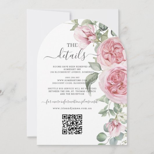 Elegante Rosa Rose Blumenzwiebeldetails QR Einladung (Rückseite)