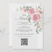 Elegante Rosa Rose Blumenzwiebeldetails QR Einladung (Rückseite)