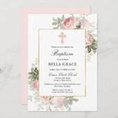 Elegante rosa Rose Blütentaufe Einladung (Vorne/Hinten)