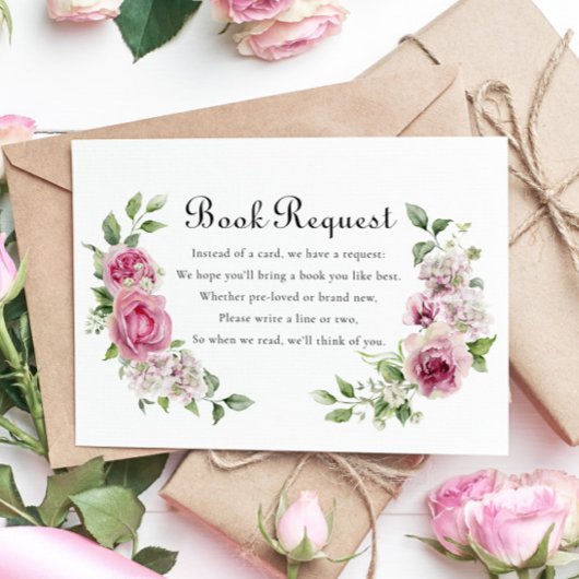 Elegante Rosa Rose Book Request Baby Shower RSVP Karte