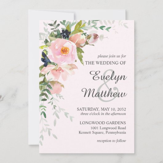 Elegante Rosa Rose Botanische Hochzeit Einladung (Vorderseite)