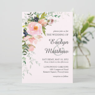 Elegante Rosa Rose Botanische Hochzeit Einladung