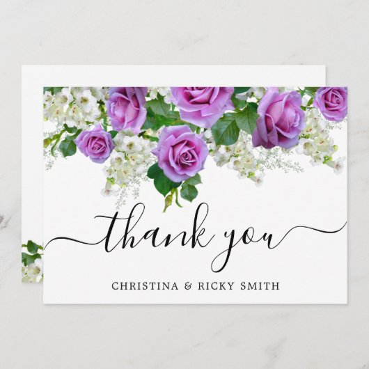 Elegante Rosa Rose Bouquet Blume Hochzeit Dankeskarte (Vorne/Hinten)