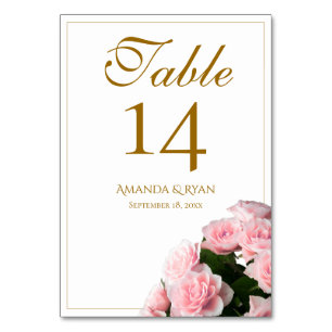 Elegante Rosa Rose Bouquet Blumenhochzeit Tischnummer