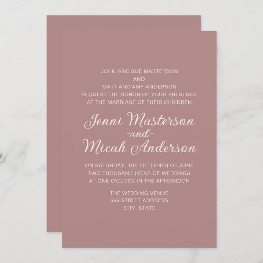 Elegante rosa Rose Creme Hochzeit Einladung (Vorne/Hinten)