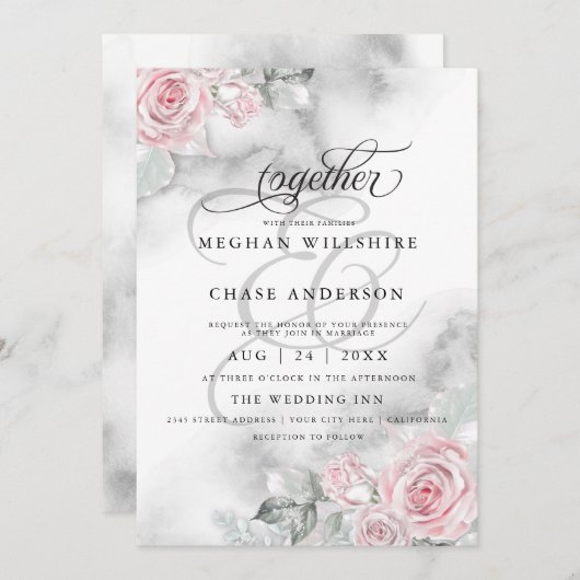 Elegante, rosa Rose Einladung (Vorne/Hinten)