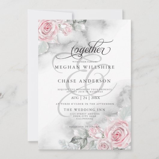 Elegante, rosa Rose Einladung (Vorderseite)