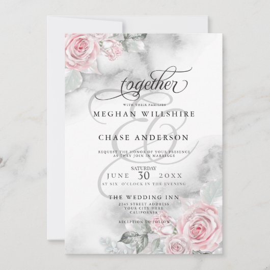 Elegante, rosa Rose Einladung (Vorderseite)