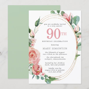 Elegante Rosa Rose Floral 90. Geburtstagsparty Einladung