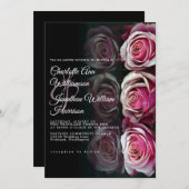 Elegante rosa Rose Floral Mirrored Black Wedding Einladung (Vorne/Hinten)