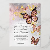 Elegante Rosa Rose Gold Butterfly Hochzeit Real Folieneinladung (Vorderseite)