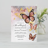 Elegante Rosa Rose Gold Butterfly Hochzeit Real Folieneinladung (Stehend vorne)
