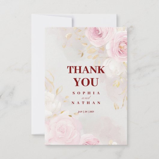 Elegante Rosa Rose & Gold Danke für Ihre Hochzeits (Vorderseite)