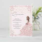 Elegante Rosa Rose Gold Floral Quinceanera Geburts Einladung (Stehend Vorderseite)