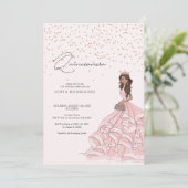 Elegante Rosa Rose Gold Floral Quinceanera Geburts Einladung (Stehend Vorderseite)