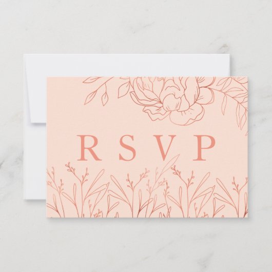 Elegante Rosa Rose Gold gezeichnete Blume RSVP Karte (Vorderseite)