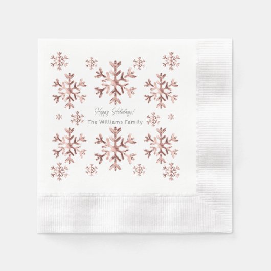 Elegante Rosa Rose Gold Look Schneeflocken Weihnac Serviette (Vorderseite)