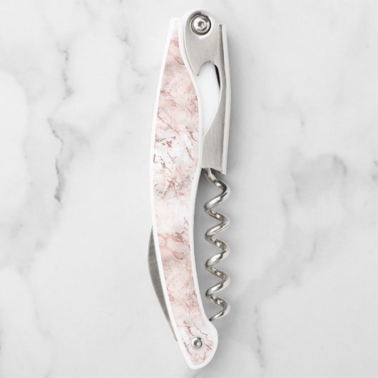 Elegante Rosa Rose Gold Marmorstruktur Kellnermesser (Rückseite)