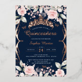 Elegante Rosa Rose Gold Quinceanera Folieneinladung (Vorderseite)