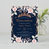 Elegante Rosa Rose Gold Quinceanera Folieneinladung (Stehend vorne)
