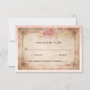 Elegante Rosa Rose Gold Rustikale Hochzeit RSVP Karte