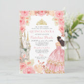 Elegante Rosa Rose Gold Tiara Prinzessin Quinceañe Einladung (Stehend Vorderseite)