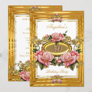 Elegante Rosa Rose Goldene Blütenparty Einladung