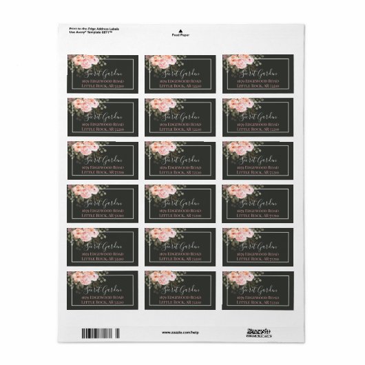 Elegante Rosa Rose mit Blumen Moderne Adresse Adressaufkleber (Vorne)