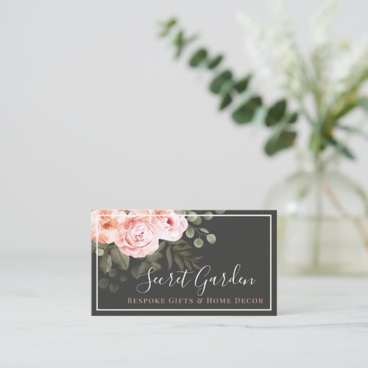 Elegante Rosa Rose mit Blumen Moderne Soziale Medi Visitenkarte (Stehend Vorderseite)