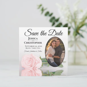 Elegante Rosa Rose mit Oval Foto Hochzeit Save The Date