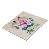 Elegante Rosa Rose mit Rosenknospe Fliese (Seite)