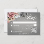 Elegante, rosa Rose mit weißer Blüte Gray Wedding RSVP Karte (Vorderseite)