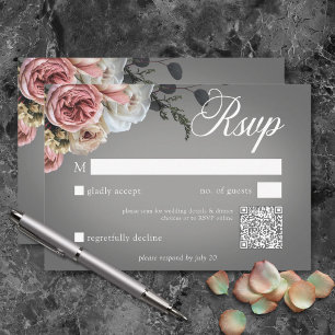 Elegante, rosa Rose mit weißer Blüte Gray Wedding RSVP Karte