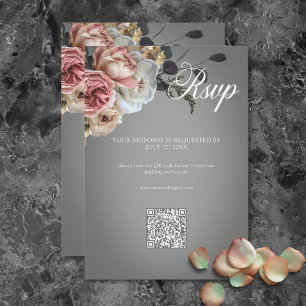Elegante, rosa Rose mit weißer Blüte Gray Wedding RSVP Karte