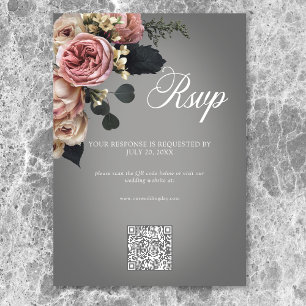 Elegante, rosa Rose mit weißer Blüte Gray Wedding RSVP Karte