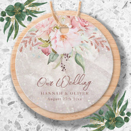 Elegante Rosa Rose Peony Blumenmarmor Hochzeit Geschenkanhänger