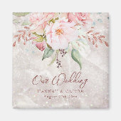 Elegante Rosa Rose Peony Blumenmarmor Hochzeit Magnet (Vorne)