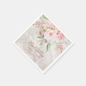 Elegante Rosa Rose Peony Blumenmarmor Hochzeit Serviette (Ecke)