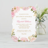 Elegante Rosa Rose Quinceanera Einladung (Stehend Vorderseite)