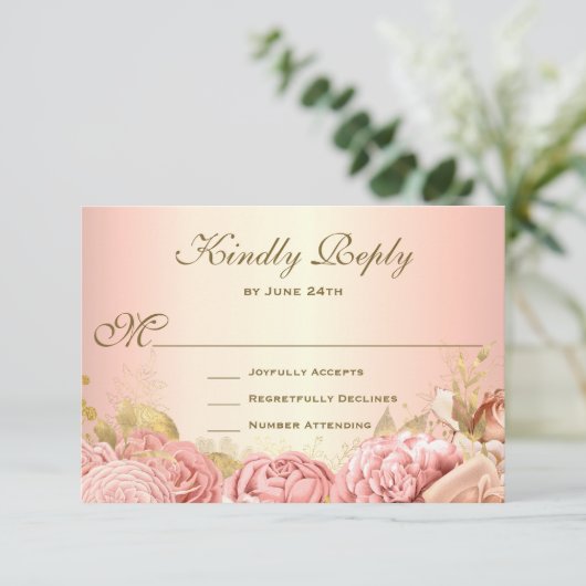 Elegante Rosa Rose RSVP Karte (Stehend Vorderseite)