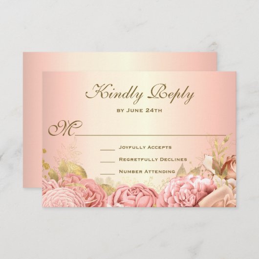 Elegante Rosa Rose RSVP Karte (Vorne/Hinten)