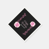 Elegante Rosa Rose Schwarze Adresse Serviette (Ecke)