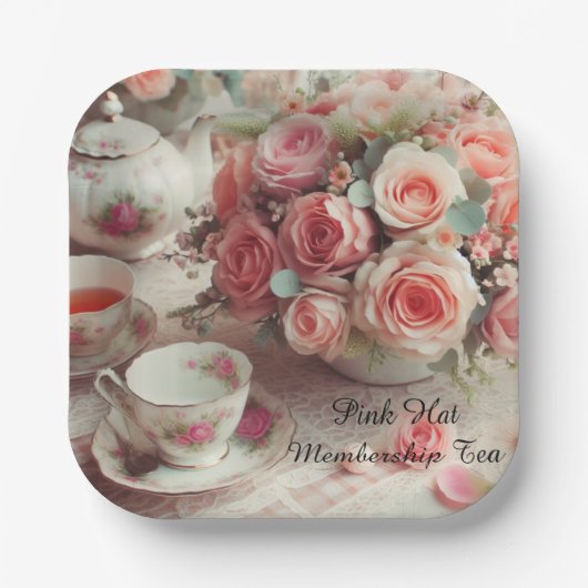 Elegante rosa Rose Tea Party Papierplatte Pappteller (Vorderseite)