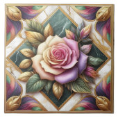 Elegante Rosa Rose umgeben von farbenfrohen Blätte Fliese (Vorderseite)