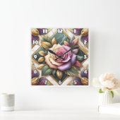 Elegante Rosa Rose umgeben von farbenfrohen Blätte Quadratische Wanduhr (Zuhause)