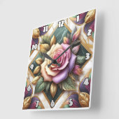 Elegante Rosa Rose umgeben von farbenfrohen Blätte Quadratische Wanduhr (Winkel)